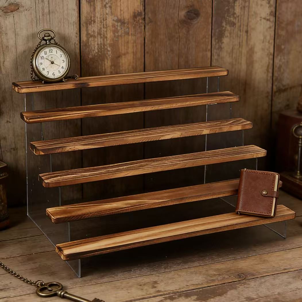 Desk Setup Wood - Espositore a gradini in legno bruciato,